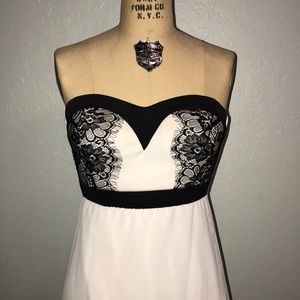White with Black Lace Strapless Dress